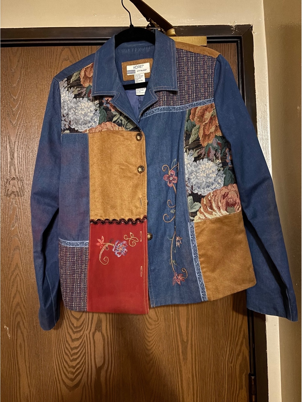 Vintage Patchwork Fall Denim Suede Embroidered Jacket